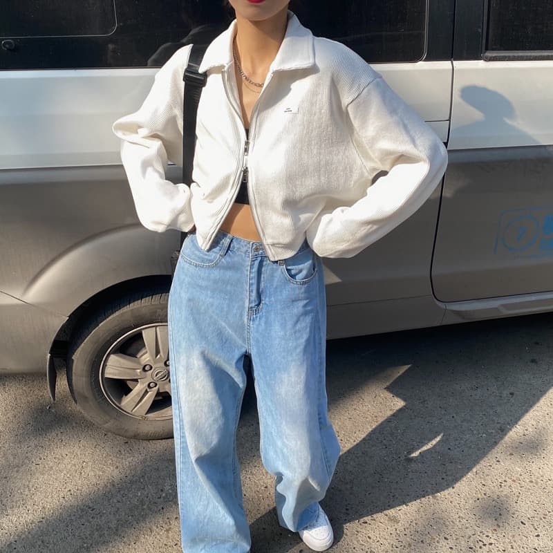 봄 가을 다용도 오픈 가디건 새로운 핫걸 쇼트 스타일 맨위 서비스 지퍼 운동 후아 남편 그리드 재킷 이미지 3