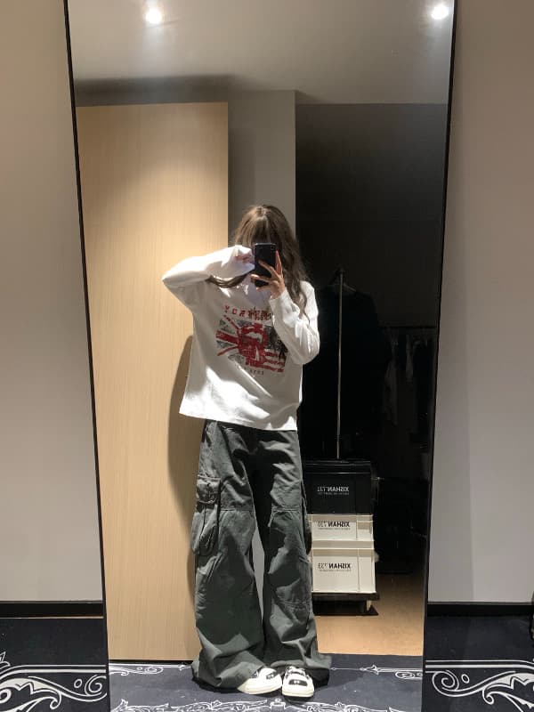 높은 품질 긴팔 티셔츠 21 순면 220 그램 이후 패키지 칼라 봄 가을 새로운 라운드 넥 프린트 이미지 3