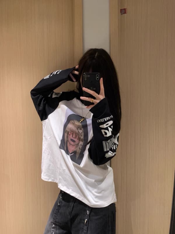 높은 품질 긴팔 패치워크 색상 프린트 220 그램 순면 빗질하다 닫기 새로운 루즈핏 긴팔