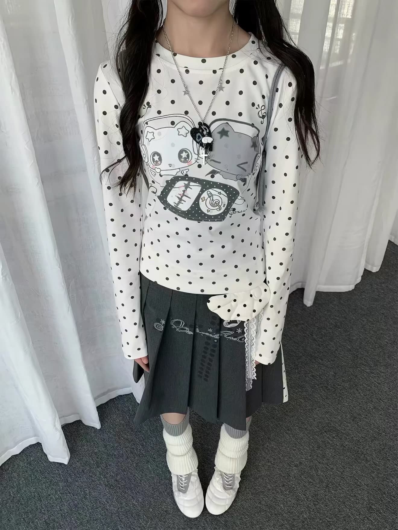 도트 무늬 몸매 가꾸기 긴팔 티셔츠 220 그램 40 빗질하다 92 면 8 암모니아 Lun 도트 무늬 프린트 긴팔 티셔츠 이미지 2