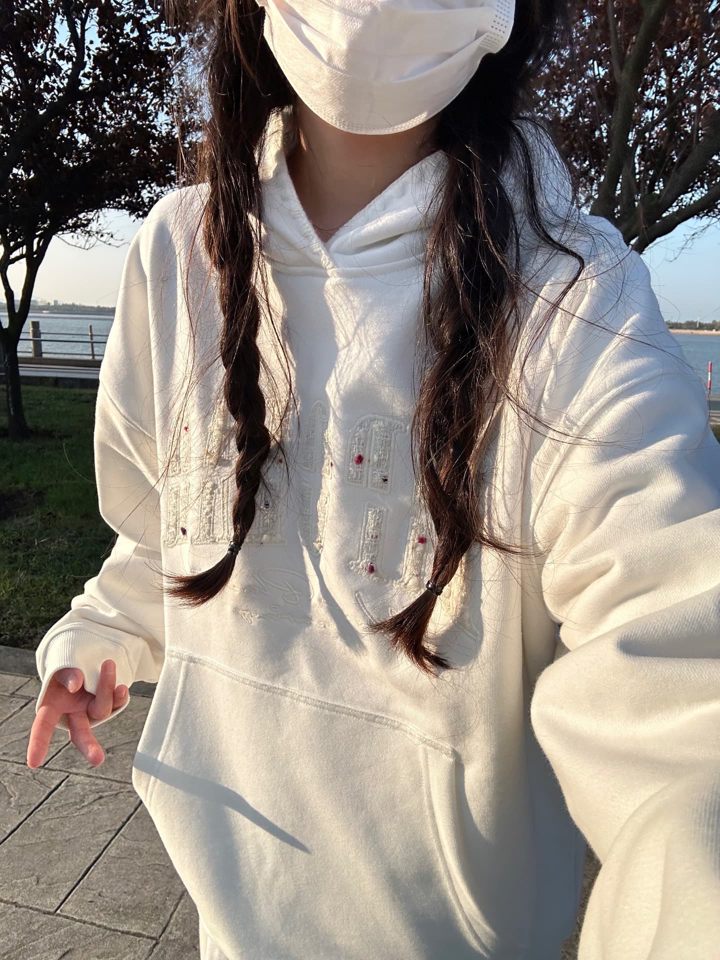 얇은 스타일 털이 있는 원본 작은 샤넬 스타일 자수 순수한 Mianhua 면 복합 후드 티 스웨터