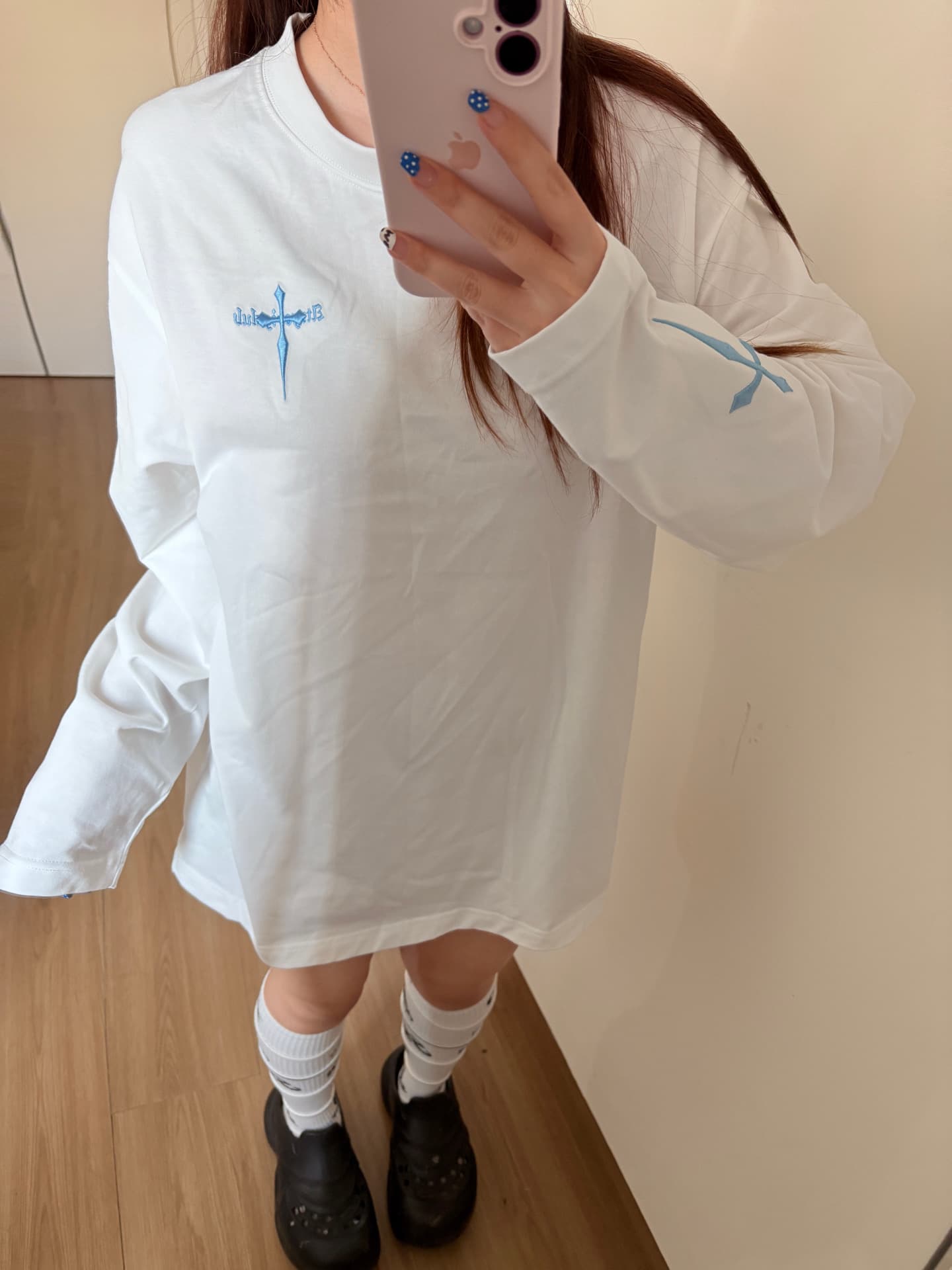 자수 네리 가게 천 접착제 표준 19 지점 220 그램 순면 긴팔 티셔츠 상세 이미지 5