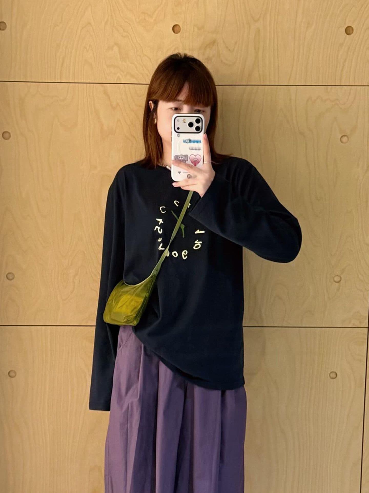 순면 210 그램 빗질하다 정밀 프린트 가을 루즈핏 긴팔 티셔츠 여성