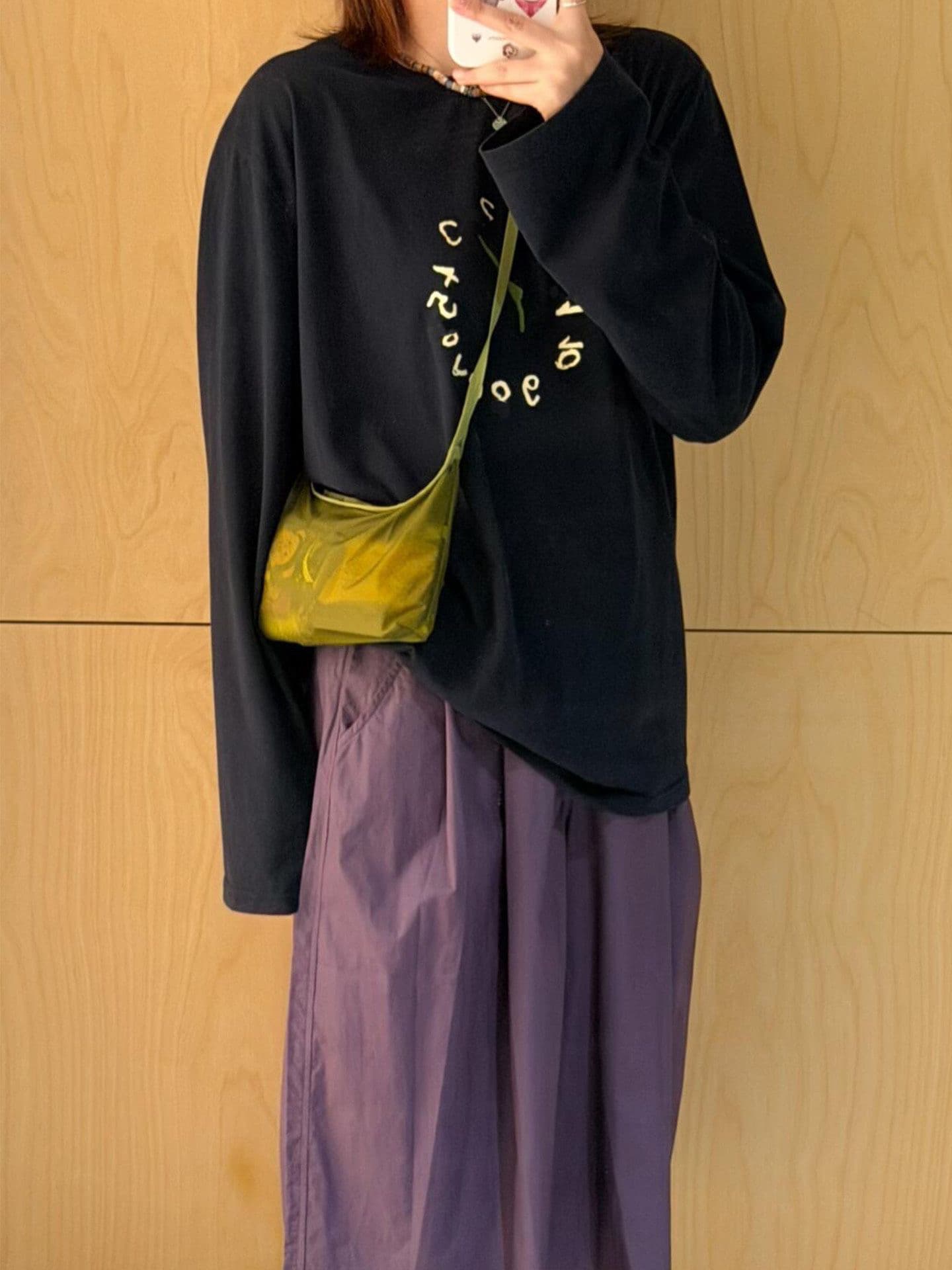 순면 210 그램 빗질하다 정밀 프린트 가을 루즈핏 긴팔 티셔츠 여성 이미지 3