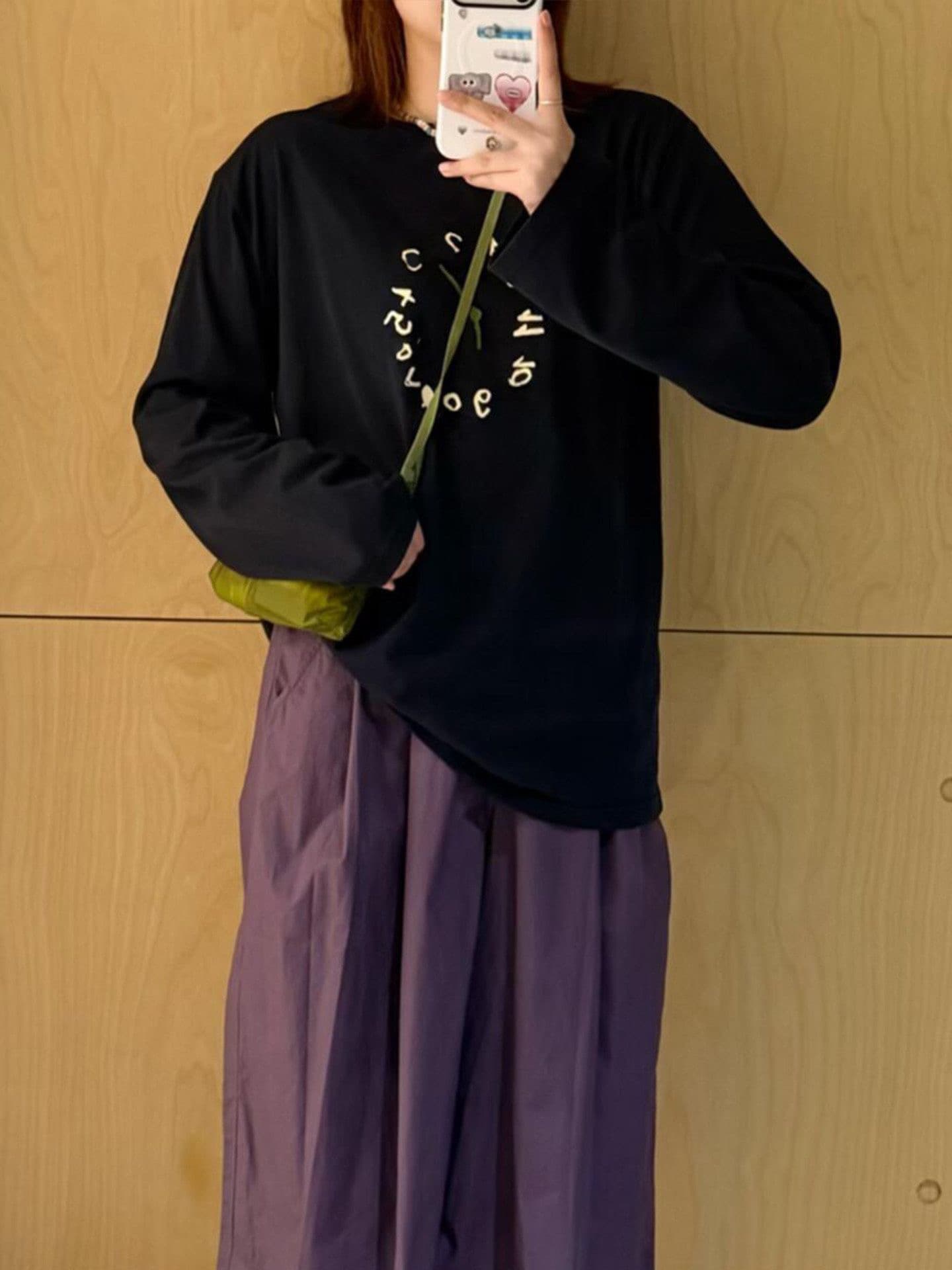 순면 210 그램 빗질하다 정밀 프린트 가을 루즈핏 긴팔 티셔츠 여성 상세 이미지 4