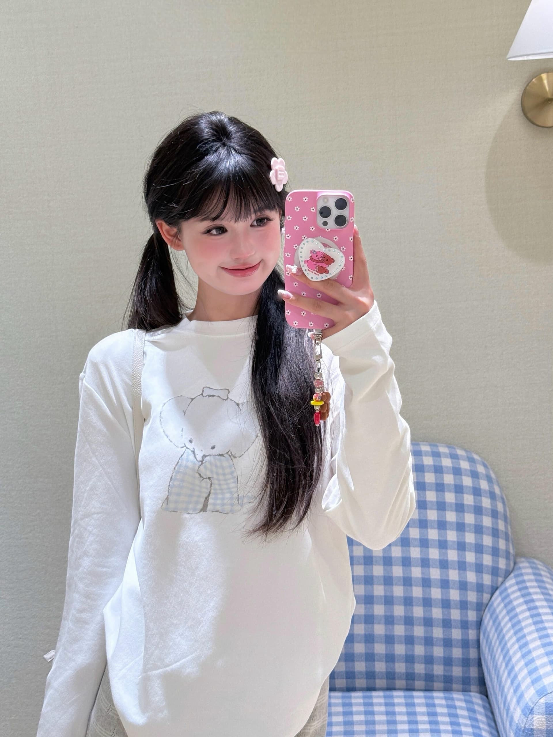 한 부서 순면 빗질하다 정밀 프린트 가을 루즈핏 긴팔 티셔츠 여성 상세 이미지 3