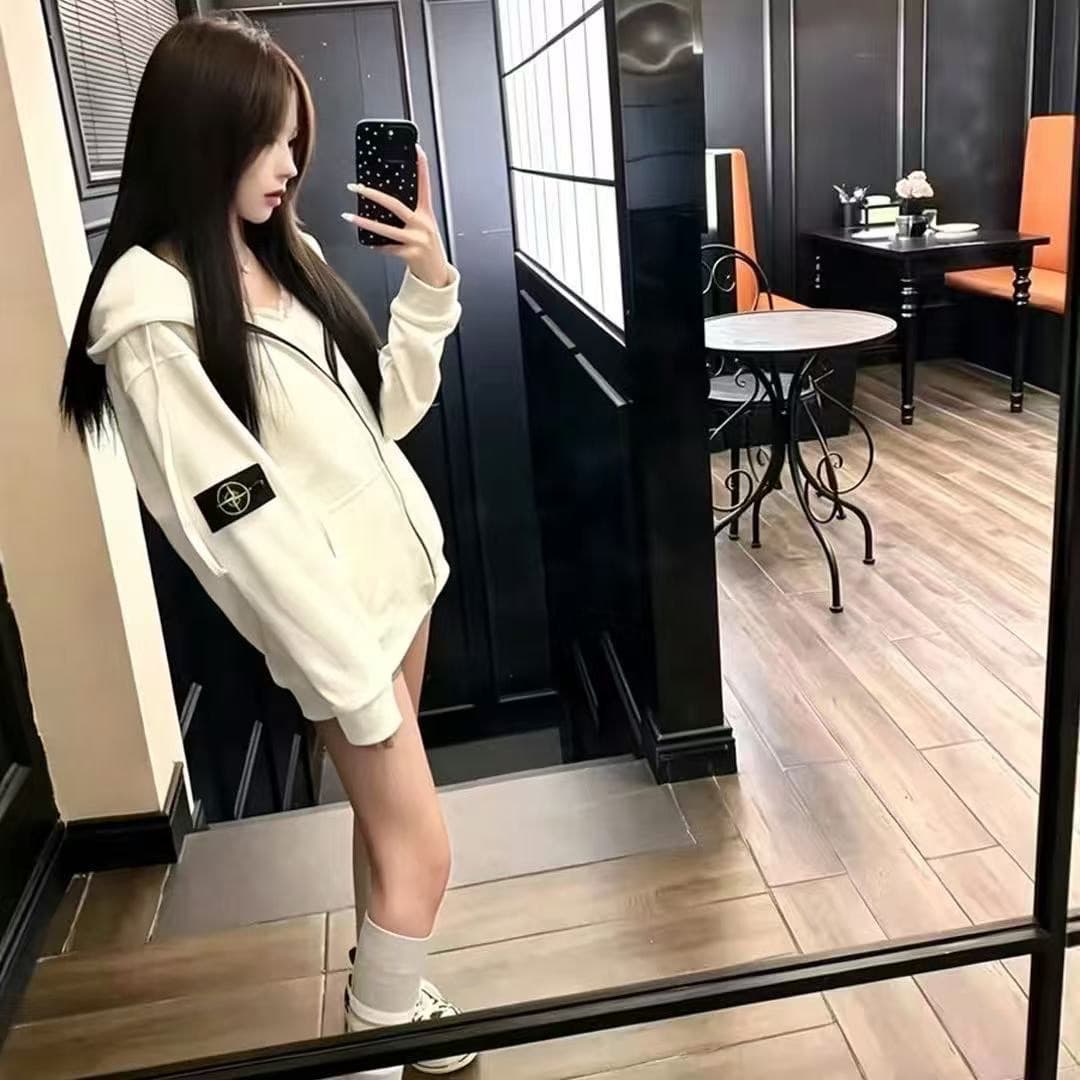 얇은 스타일 이후 패키지 칼라 순수한 Mianhua 면 복합 후드티 여성 이미지 3