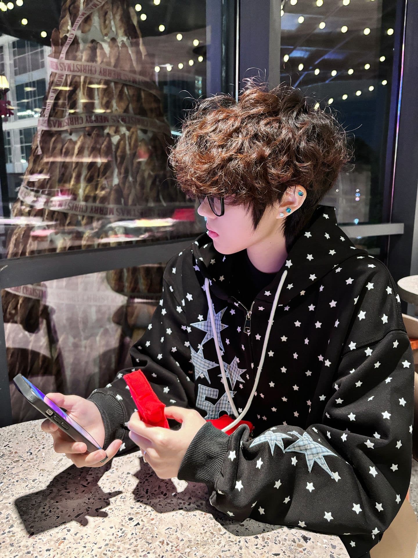 좋은 품질 원본 솜씨 자수 두 오각형 별 순수한 Mianhua 면 지퍼 후드티 상세 이미지 5