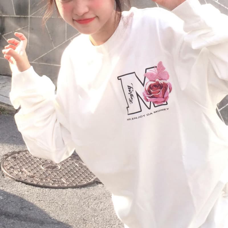 무거운 순면 빗질하다 닫기 영어 알파벳 프린트 루즈핏 긴팔 티셔츠
