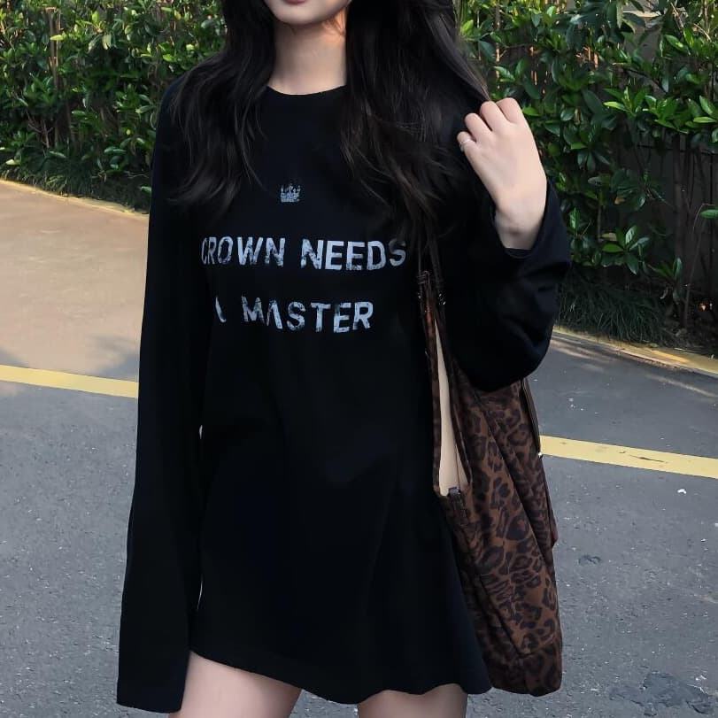 무거운 순면 빗질하다 닫기 영어 알파벳 프린트 루즈핏 긴팔 티셔츠