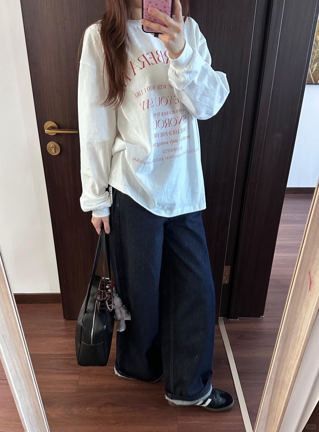 무거운 순면 빗질하다 닫기 영어 알파벳 프린트 루즈핏 긴팔 티셔츠 이미지 2