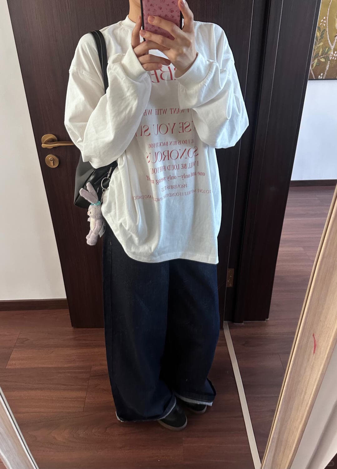 무거운 순면 빗질하다 닫기 영어 알파벳 프린트 루즈핏 긴팔 티셔츠 이미지 4