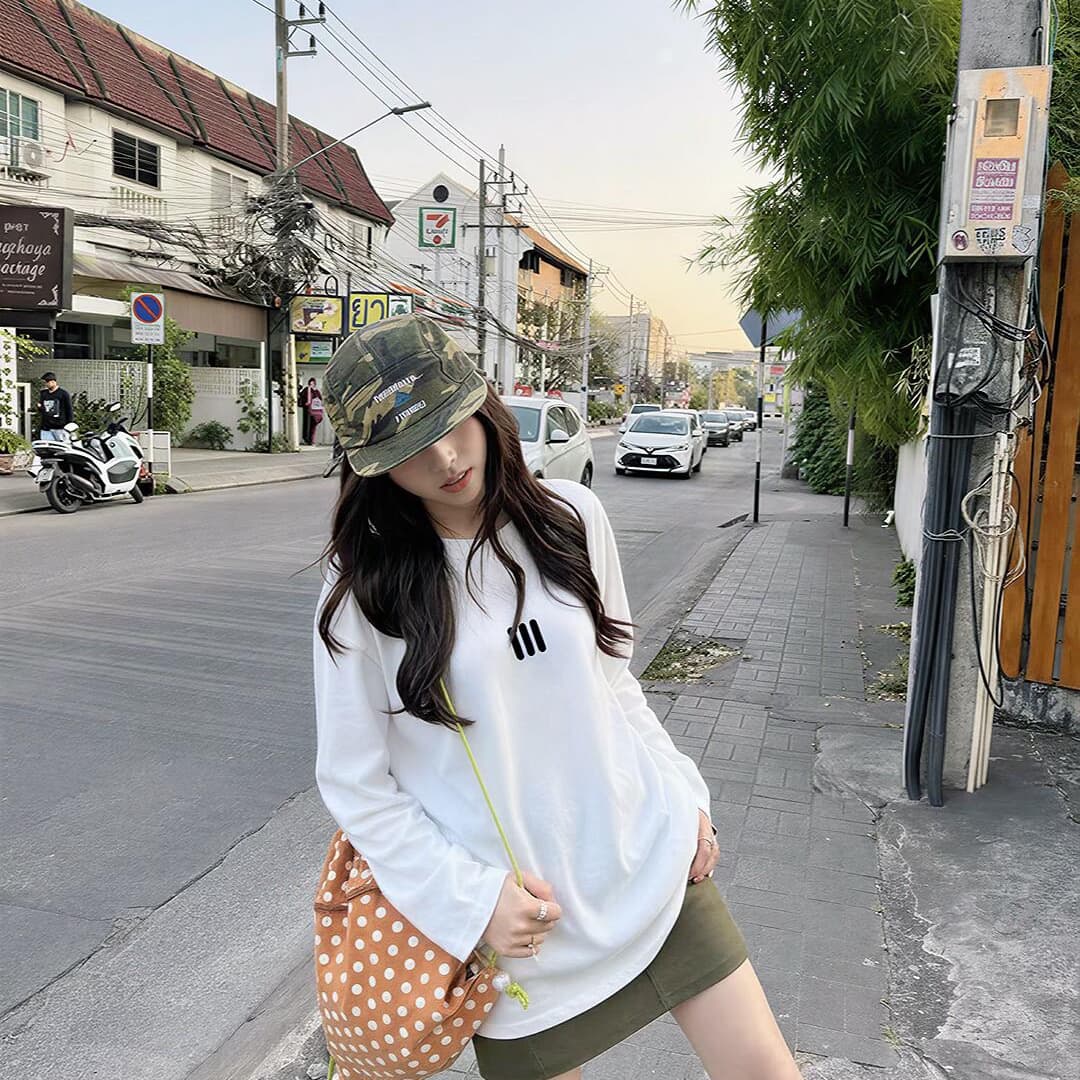 무거운 순면 빗질하다 닫기 영어 알파벳 프린트 루즈핏 긴팔 티셔츠 이미지 3