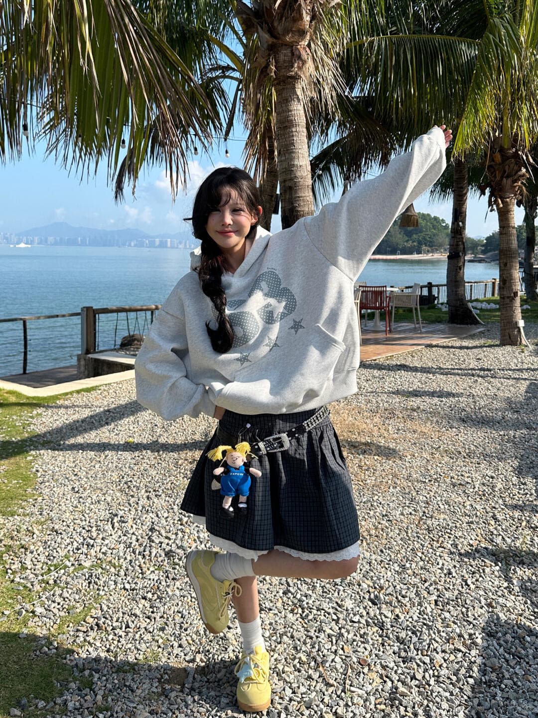 무거운 후아 면 은 여우 플러시 이중층 모자 별 알파벳 프린트 후드 티 스웨터 상세 이미지 3