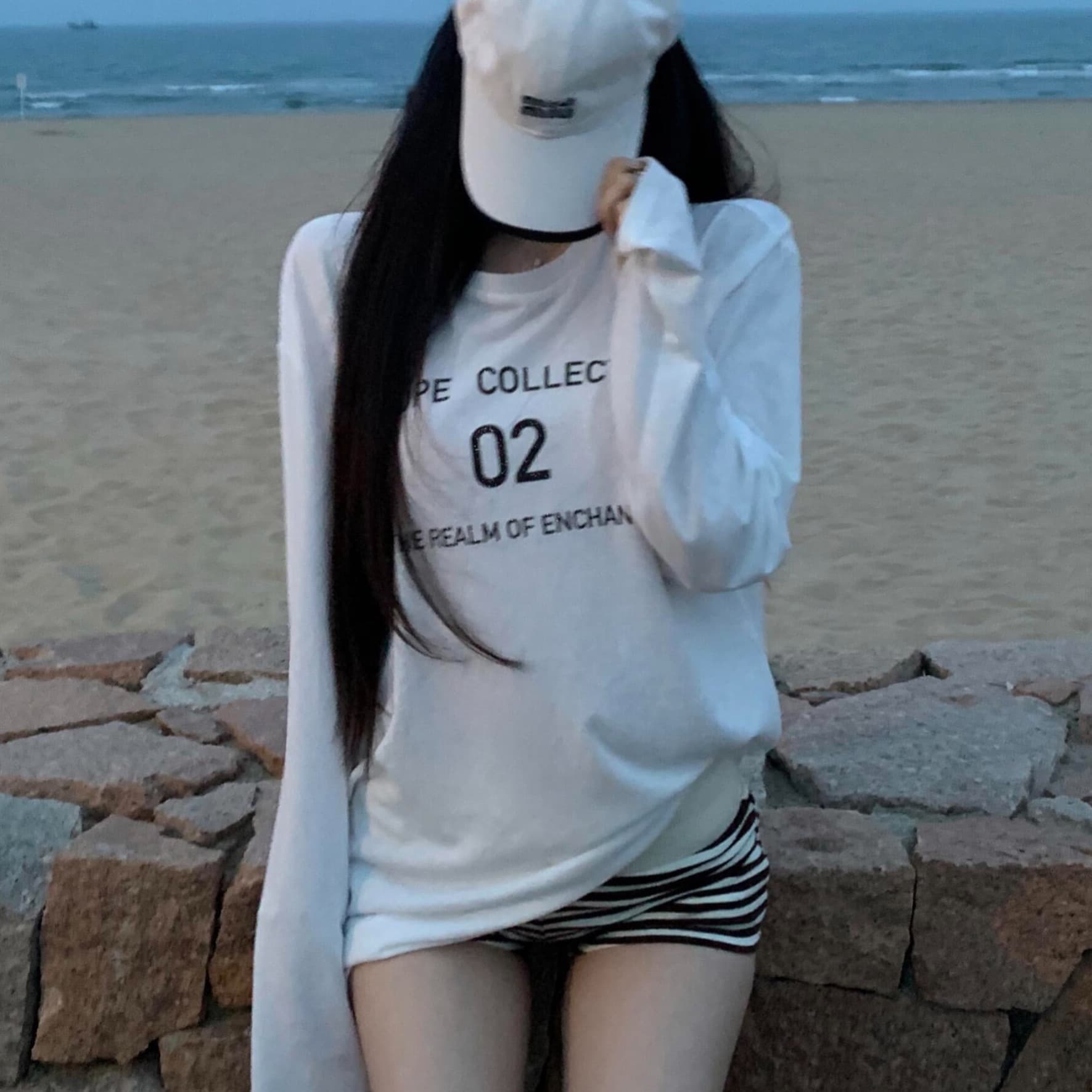 21 순면 이후 패키지 칼라 프린트 긴팔 티셔츠 여성 루즈핏 라운드 넥 맨위 상세 이미지 1