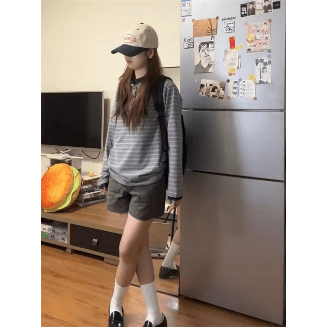 원본 솜씨 광저우 원단 스트라이프 긴팔 티셔츠 여성 자수 스타일 티셔츠 이미지 5