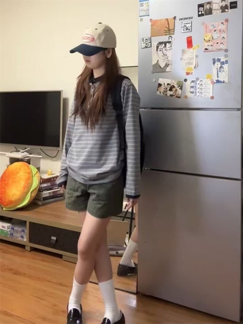 원본 솜씨 광저우 원단 스트라이프 긴팔 티셔츠 여성 자수 스타일 티셔츠 상세 이미지 5