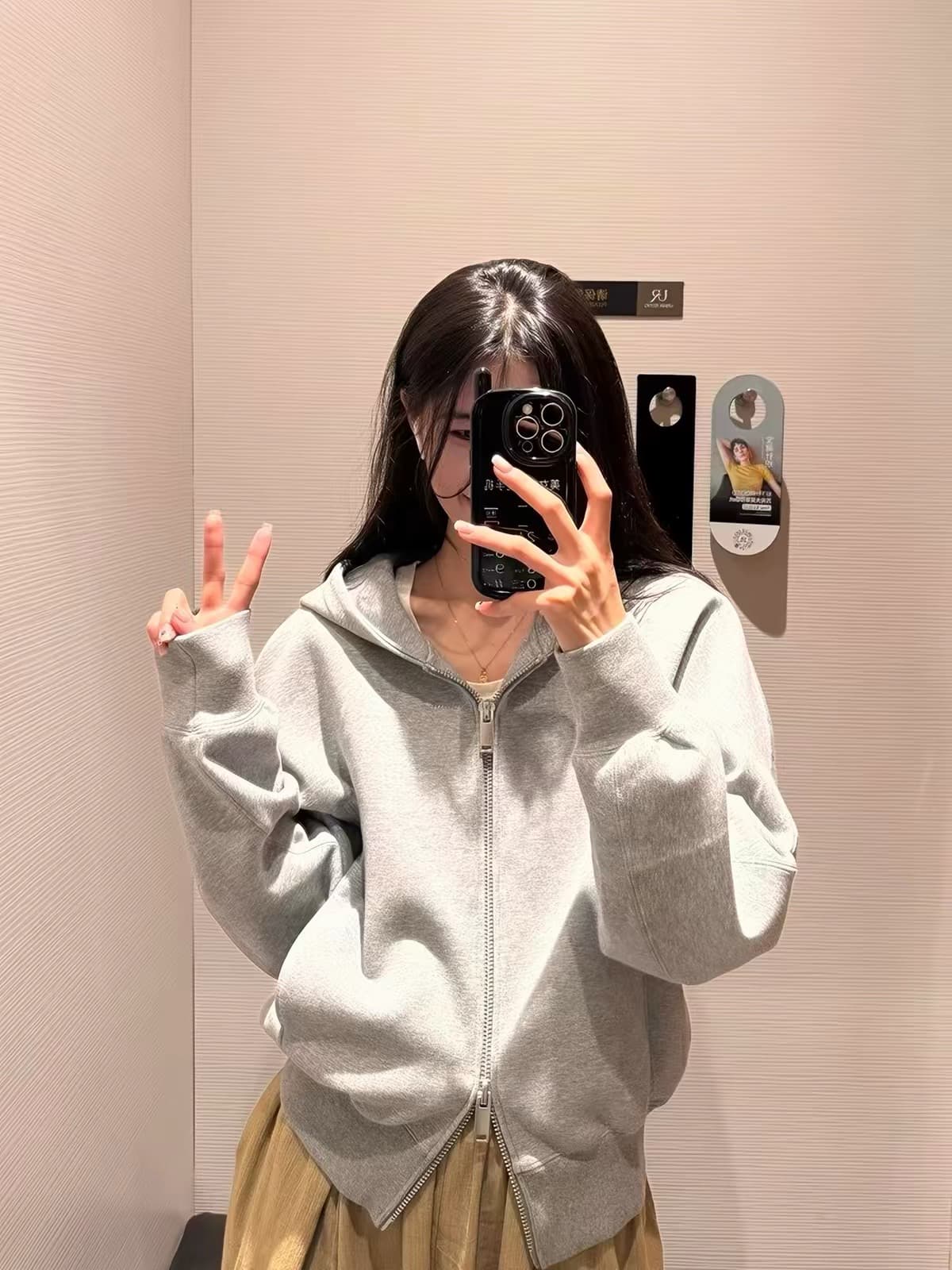 광저우 순수한 Mianhua 면 복합 얇은 스타일 털이 있는 지퍼 후드티 오픈 가디건 털이 있는 재킷 이미지 2
