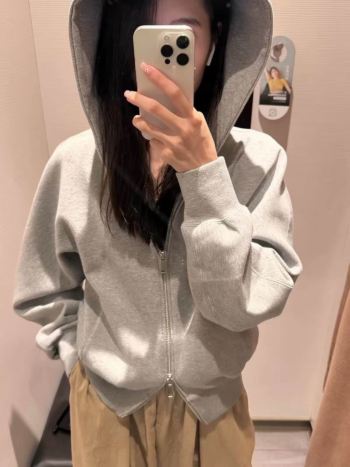 광저우 순수한 Mianhua 면 복합 얇은 스타일 털이 있는 지퍼 후드티 오픈 가디건 털이 있는 재킷 이미지 3