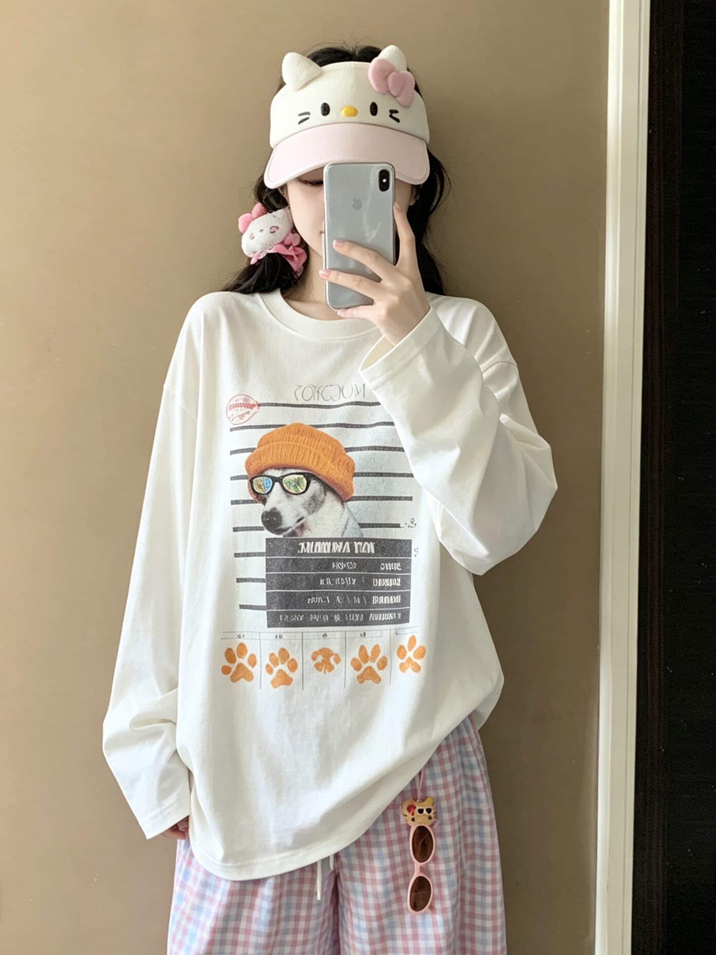 높은 품질 순면 200그램 21 빗질하다 정밀 프린트 가을 루즈핏 긴팔 티셔츠 여성 상세 이미지 1