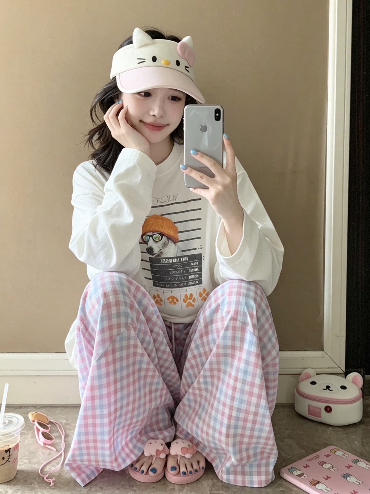 높은 품질 순면 200그램 21 빗질하다 정밀 프린트 가을 루즈핏 긴팔 티셔츠 여성 상세 이미지 3