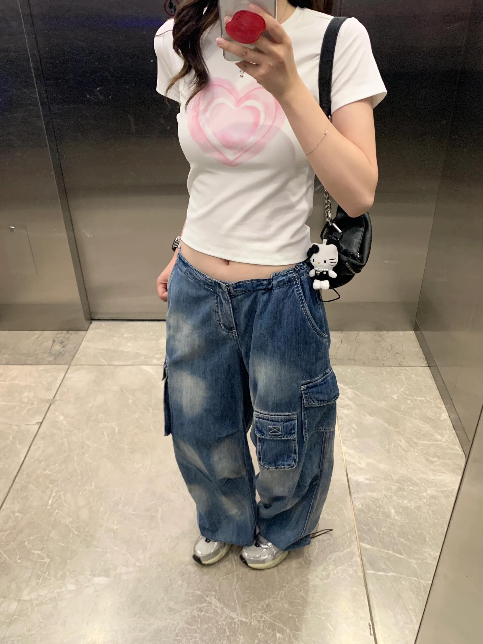 아메리칸 핫걸 쇼트 스타일 라운드 넥 프린트 반팔 티셔츠 상세 이미지 4
