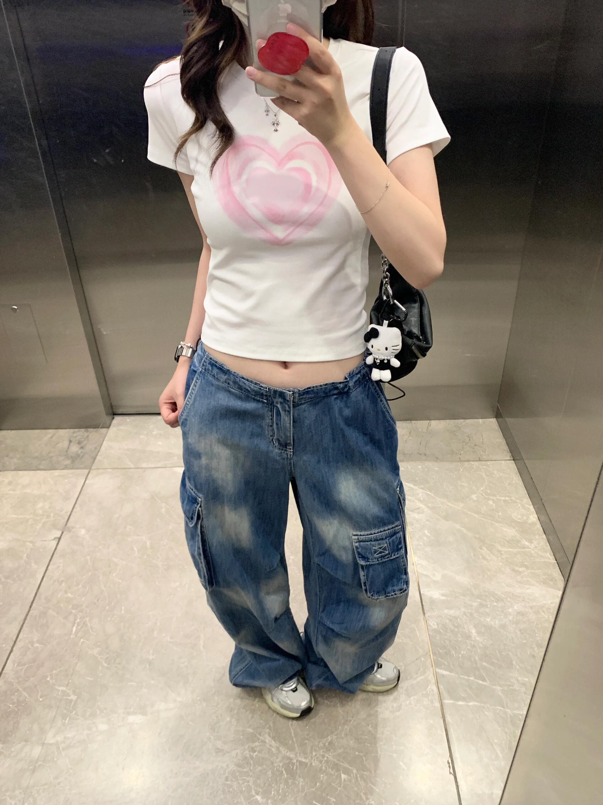 아메리칸 핫걸 쇼트 스타일 라운드 넥 프린트 반팔 티셔츠 상세 이미지 5