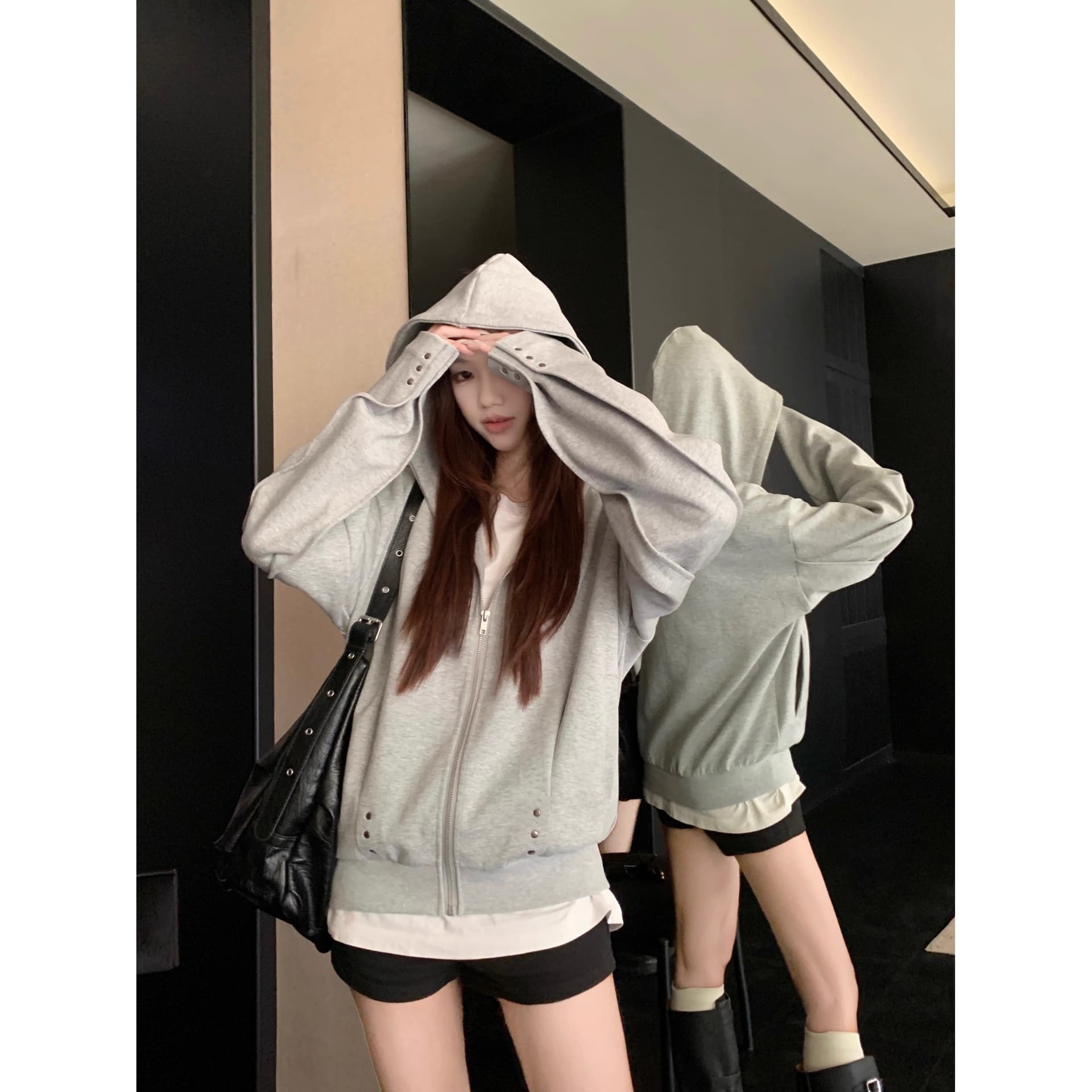원본 공정 순수한 Mianhua 면 복합 이후 패키지 칼라 징 후드 티 스웨터 여성 코트 이미지 5
