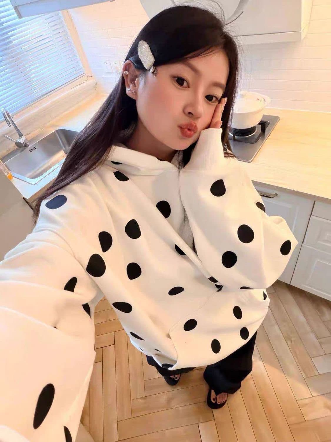 얇은 스타일 이후 패키지 칼라 순수한 Mianhua 면 복합 후드티 여성 상세 이미지 1