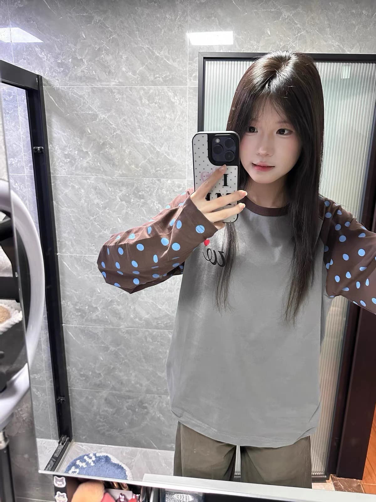 소매 압력 라인 원본 솜씨 순면 220 그램 긴팔 티셔츠 여성 이미지 4