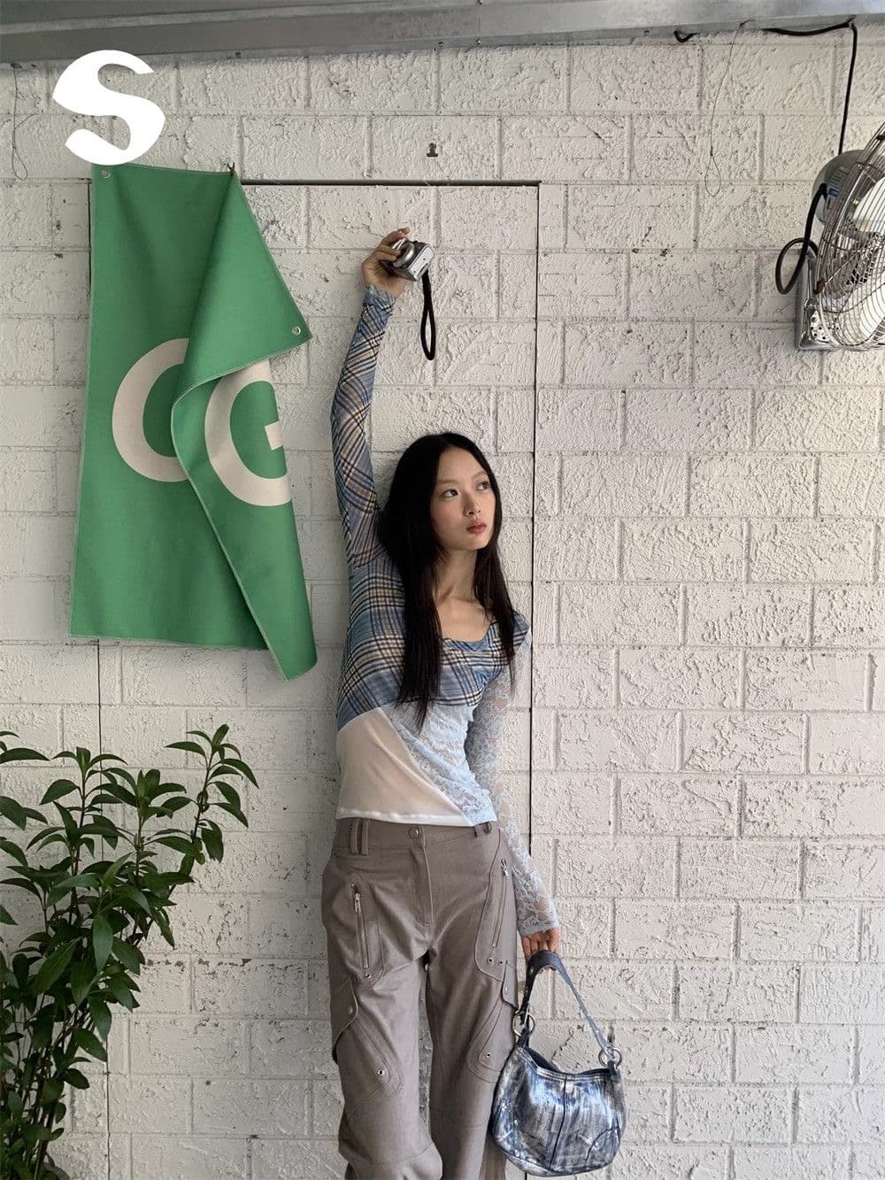 거리 아메리칸 핫걸 체크무늬 패치워크 망사 레이스 얇은 스타일 만나는 몸매 가꾸기 긴팔 맨위 상세 이미지 2