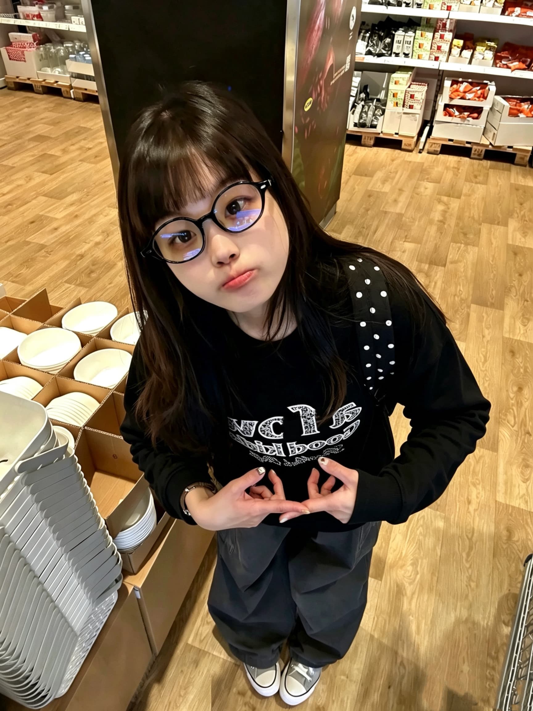 원본 것 순면 200그램 21 음식 털 느낌 프린트 루즈핏 만나는 손 소매 뭉치 구두 긴팔 티셔츠 상세 이미지 2