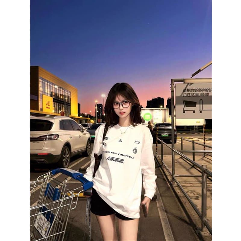 원본 것 순면 200그램 21 음식 털 느낌 프린트 루즈핏 만나는 손 소매 뭉치 구두 긴팔 티셔츠 상세 이미지 2