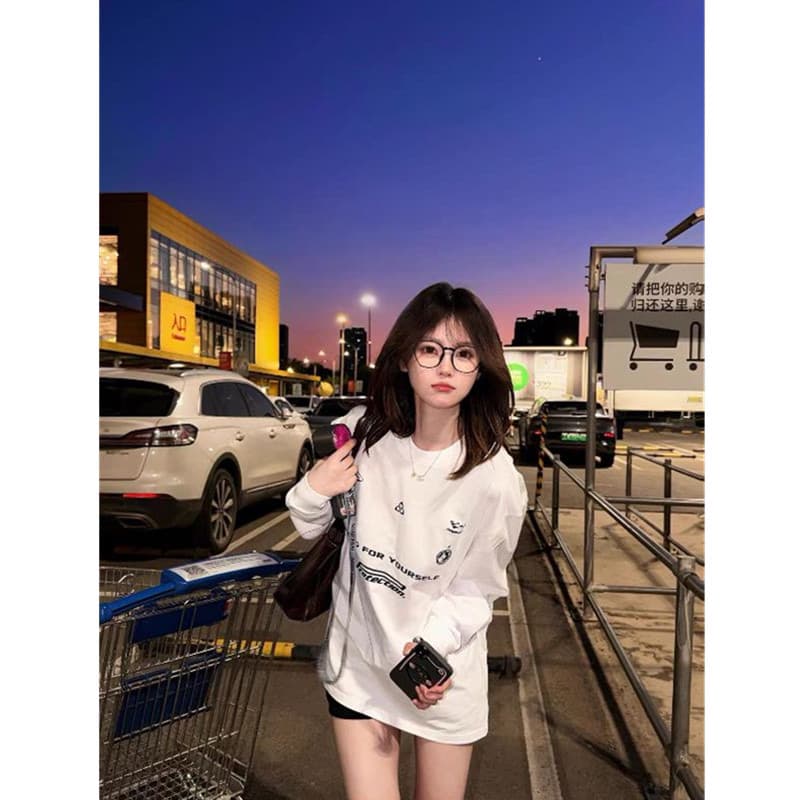 원본 것 순면 200그램 21 음식 털 느낌 프린트 루즈핏 만나는 손 소매 뭉치 구두 긴팔 티셔츠 상세 이미지 4