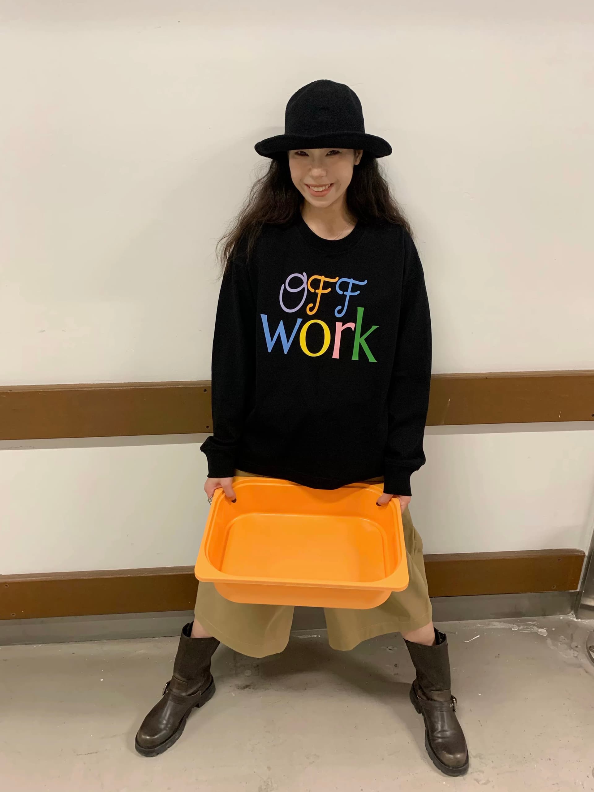 offwork 색상 신분증 프린트 가을 캐주얼 느슨함 긴팔 티셔츠 이미지 2