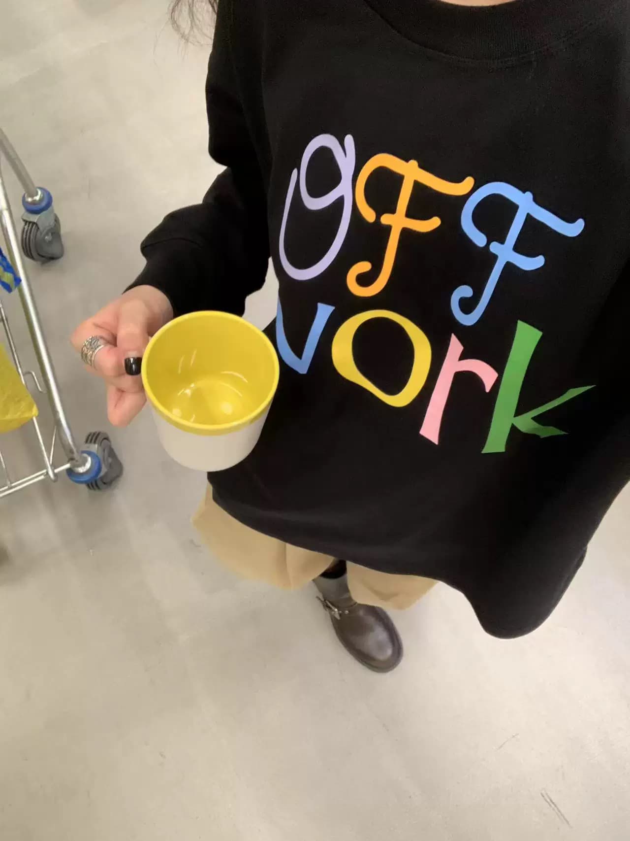 offwork 색상 신분증 프린트 가을 캐주얼 느슨함 긴팔 티셔츠 상세 이미지 2