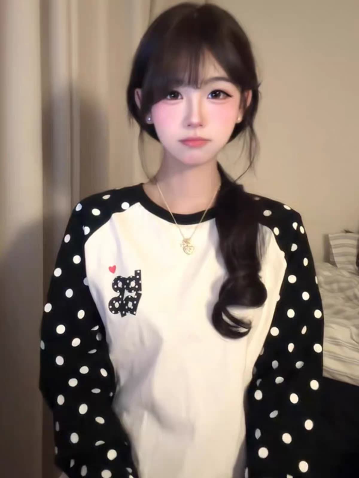 좋은 품질 비 압력 그림 19 지점 220 그램 순면 긴팔 티셔츠 여성 이미지 2
