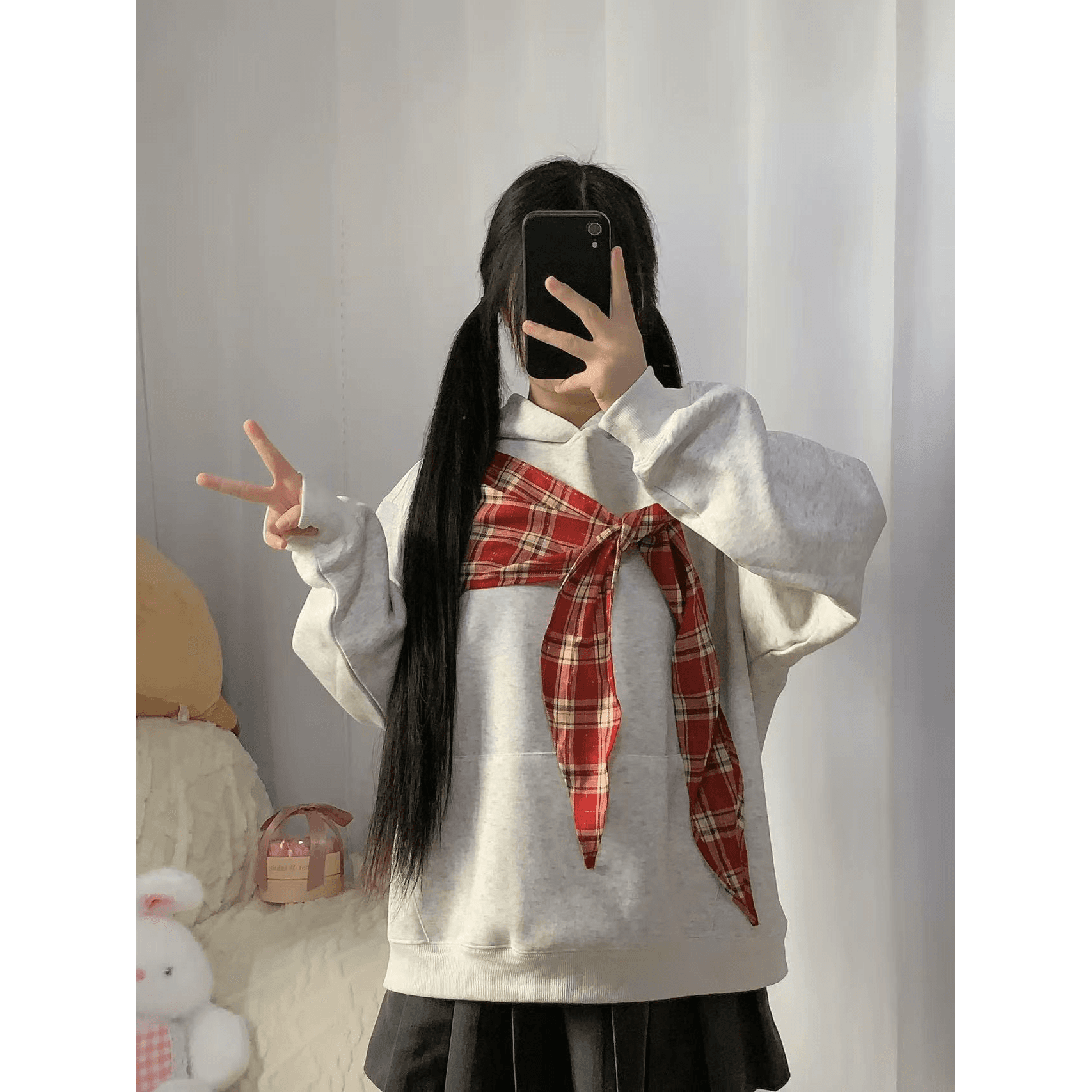 좋은 품질 원본 솜씨 광저우 체크 직물 순수한 Mianhua 면 후드 티 스웨터 이미지 5