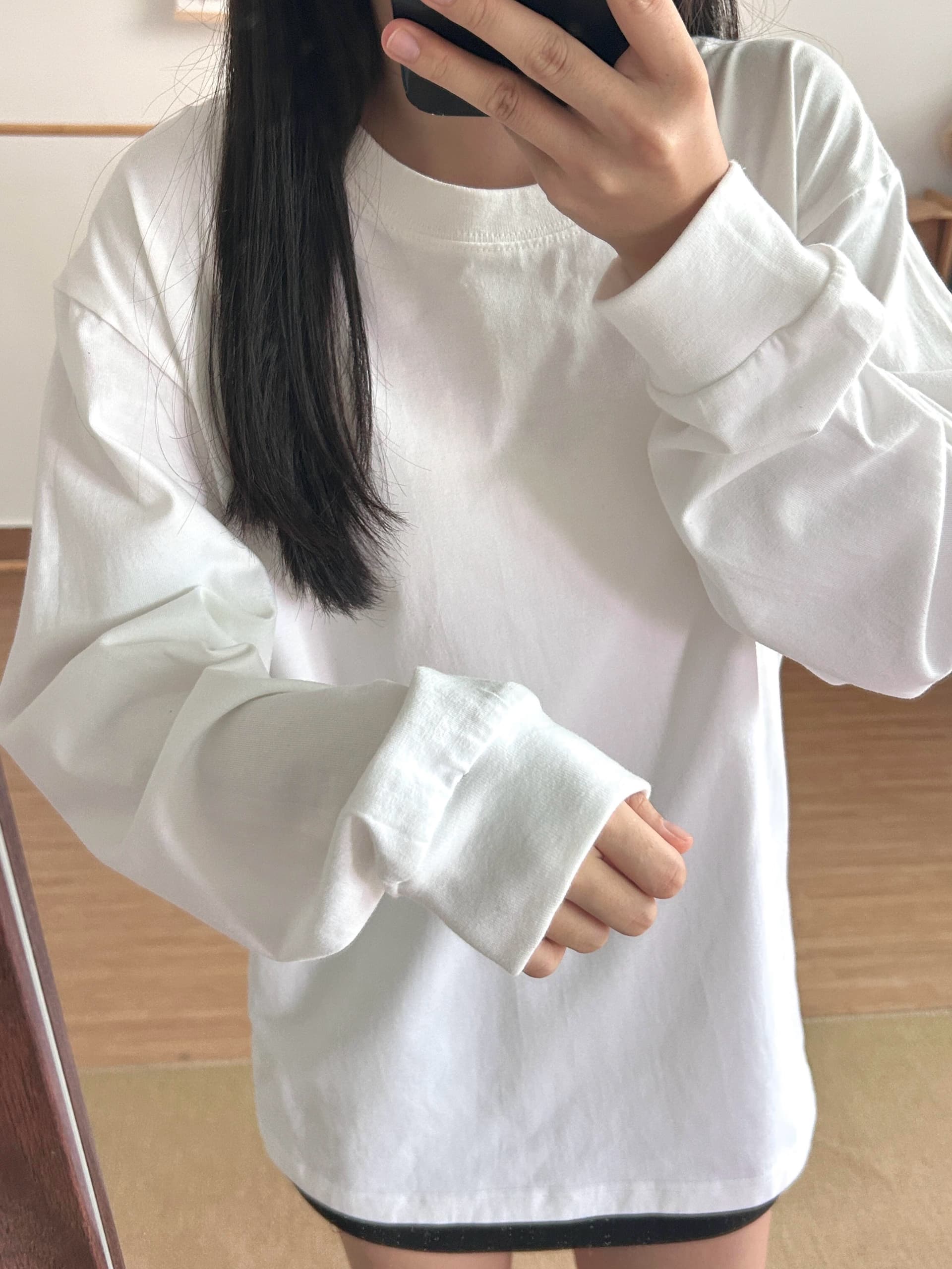 원본 것 순면 200그램 루즈핏 만나는 손 소매 뭉치 구두 긴팔 티셔츠 이미지 2