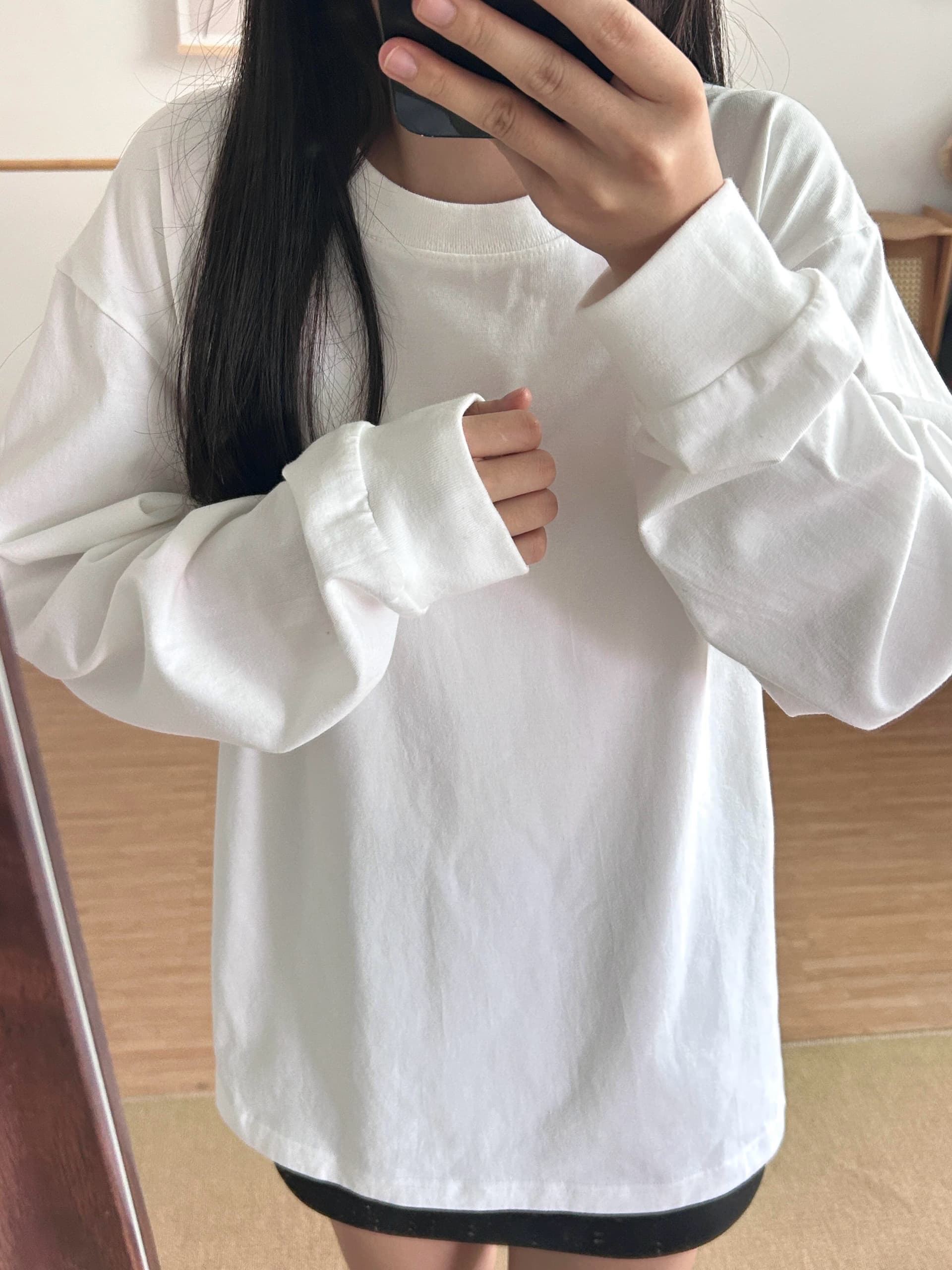 원본 것 순면 200그램 루즈핏 만나는 손 소매 뭉치 구두 긴팔 티셔츠 상세 이미지 1