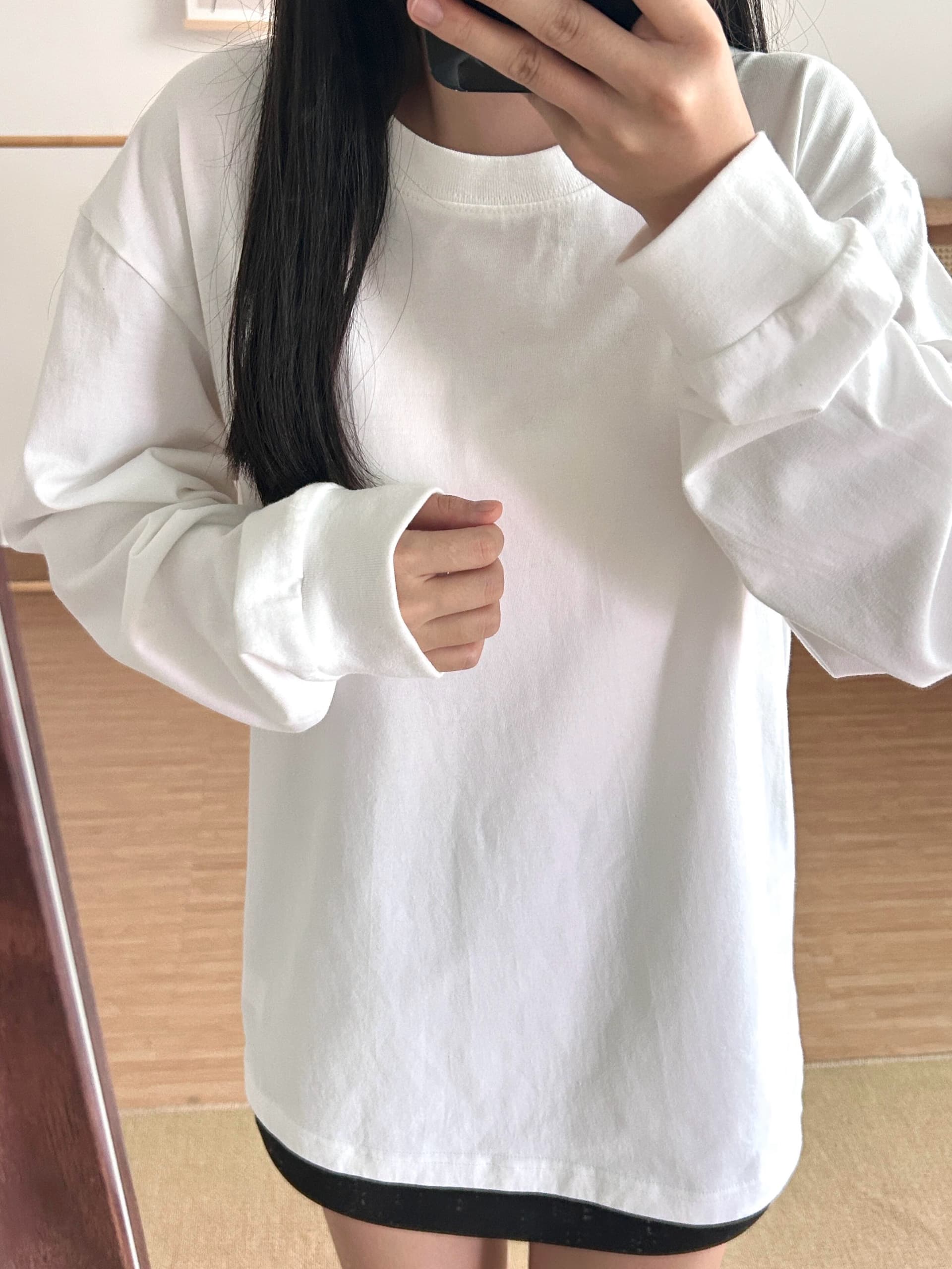 원본 것 순면 200그램 루즈핏 만나는 손 소매 뭉치 구두 긴팔 티셔츠 상세 이미지 3