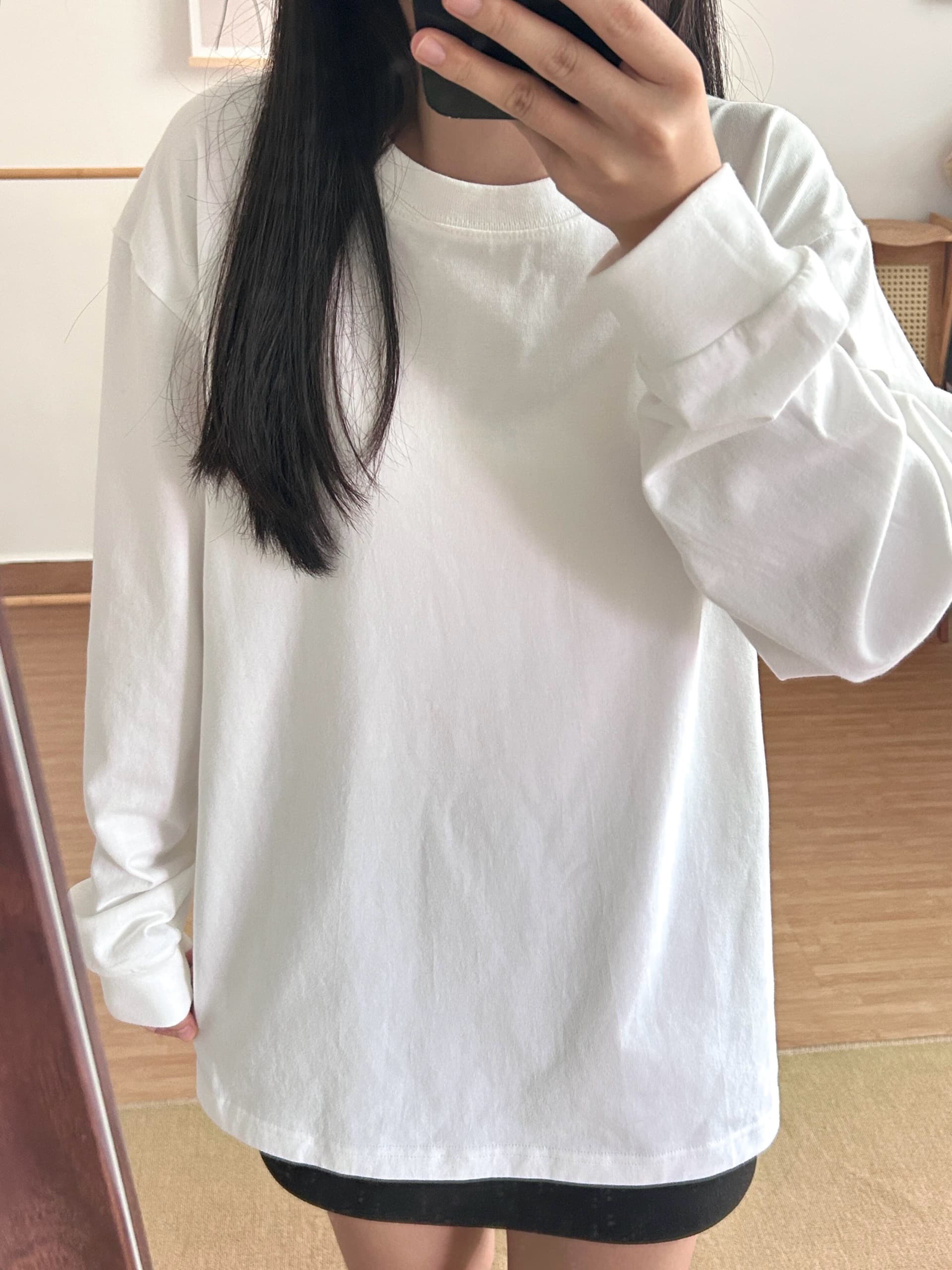 원본 것 순면 200그램 루즈핏 만나는 손 소매 뭉치 구두 긴팔 티셔츠 상세 이미지 4