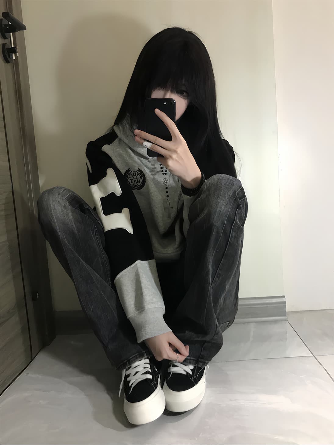 얇은 스타일 털이 있는 자수 막대기 가죽 이후 패키지 칼라 순수한 Mianhua 면 복합 후드티 상세 이미지 2