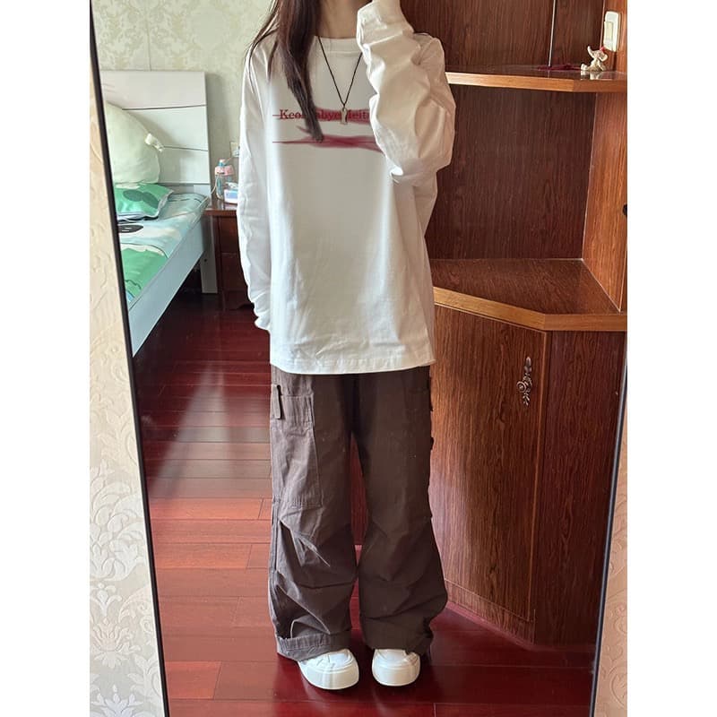 21 순면 210 그램 가을 의상 긴팔 티셔츠 여성 루즈핏 맨위 상세 이미지 3