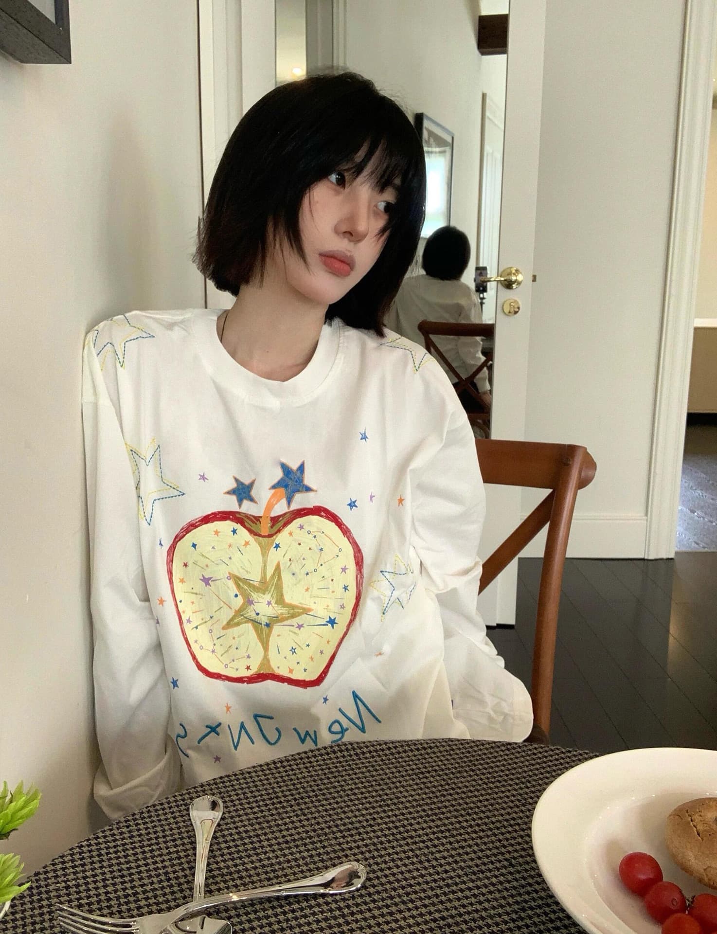 자수 프린트 네리 가게 천 19 지점 220 그램 순면 긴팔 티셔츠 이미지 4