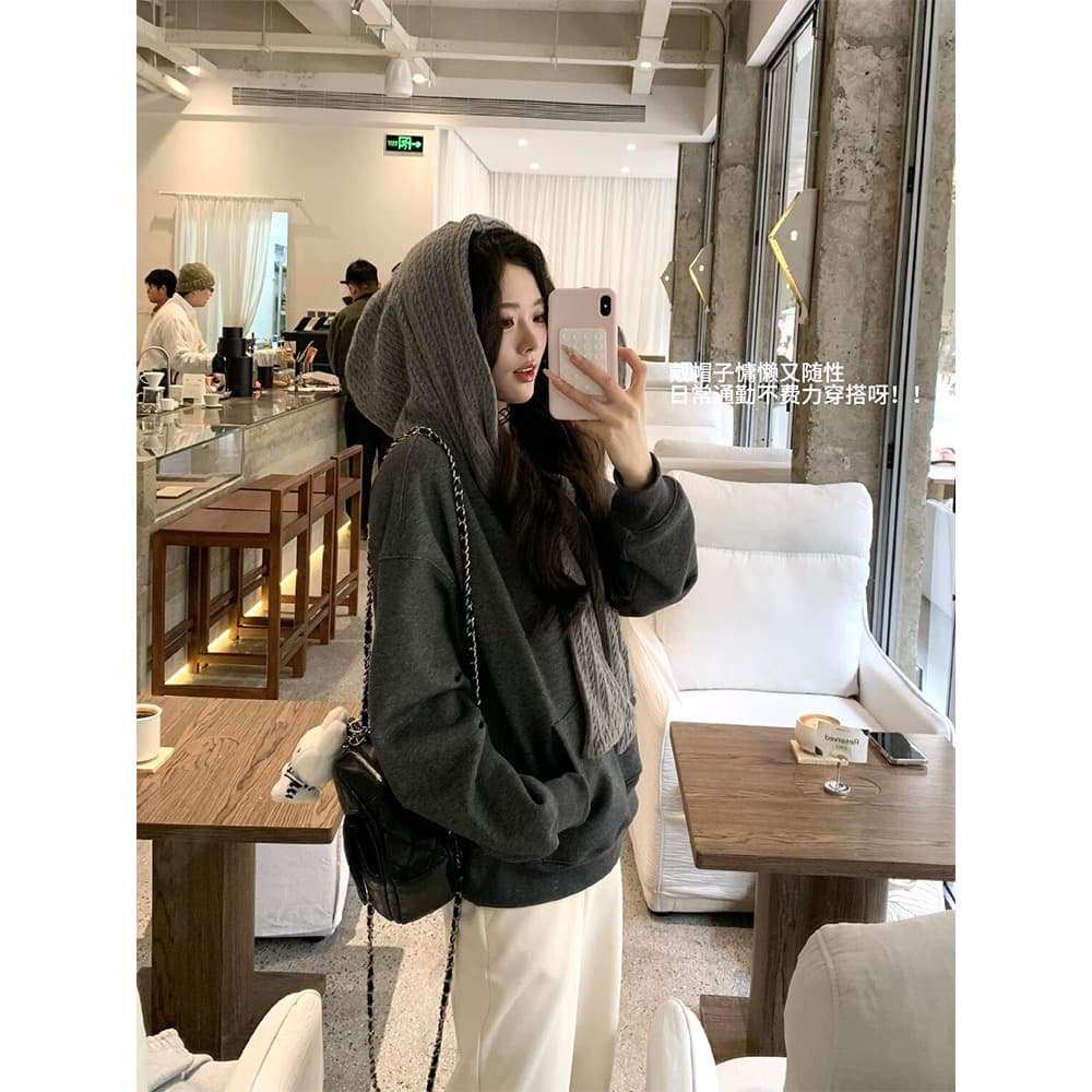 얇은 스타일 털이 있는 원본 솜씨 소매 구멍 명중 Pleat 이후 패키지 칼라 순수한 Mianhua 면 복합 후드티 상세 이미지 3