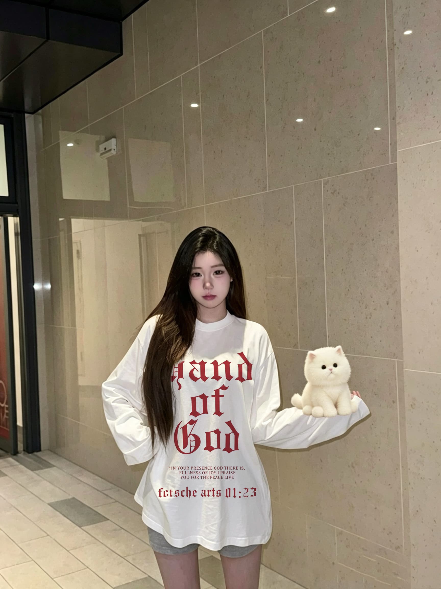 높은 품질 순면 200그램 21 빗질하다 정밀 프린트 가을 루즈핏 긴팔 티셔츠 여성 상세 이미지 4