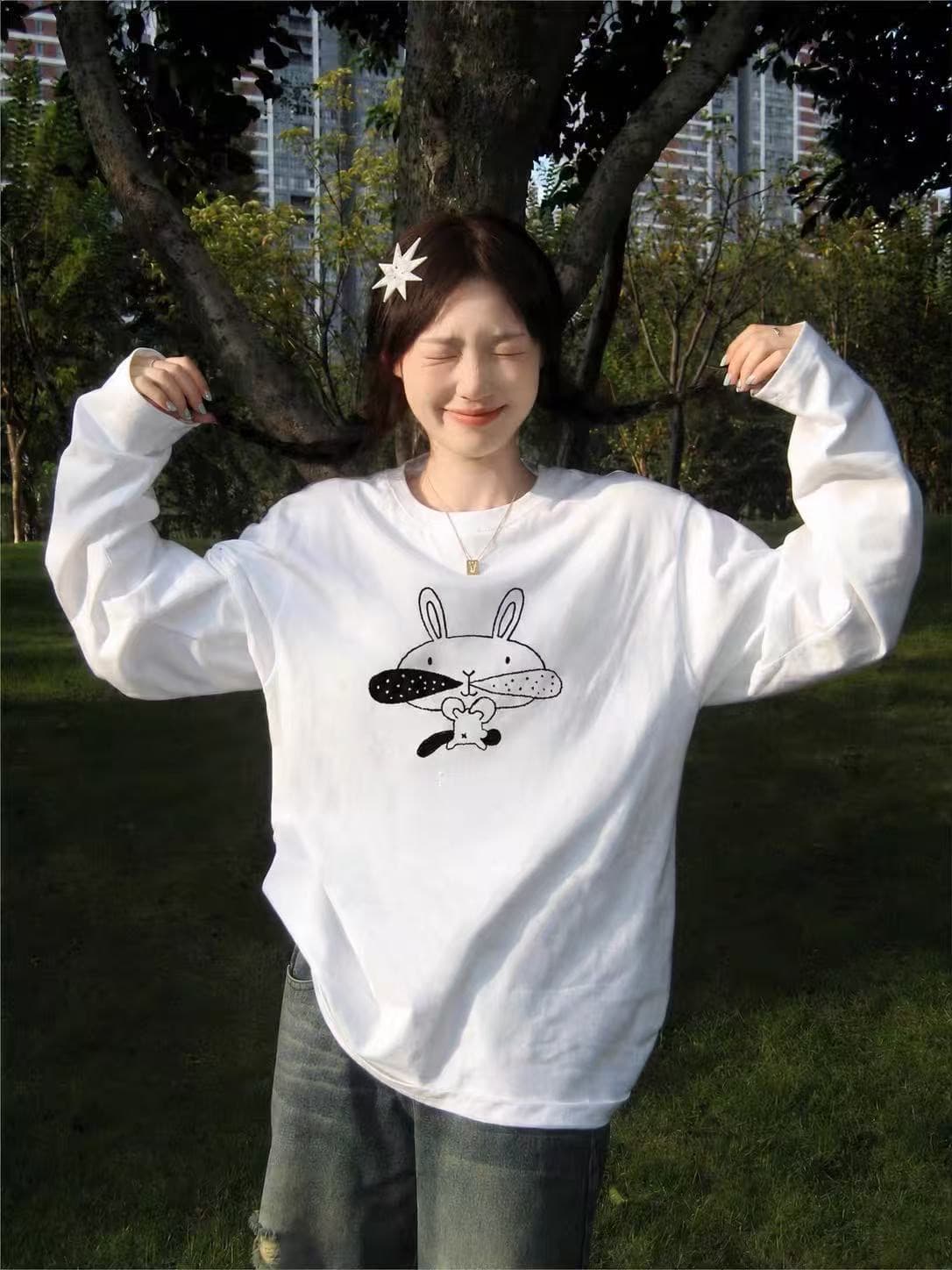 한 부서 순면 라운드 넥 프린트 루즈핏 만나는 긴팔 티셔츠 상세 이미지 5