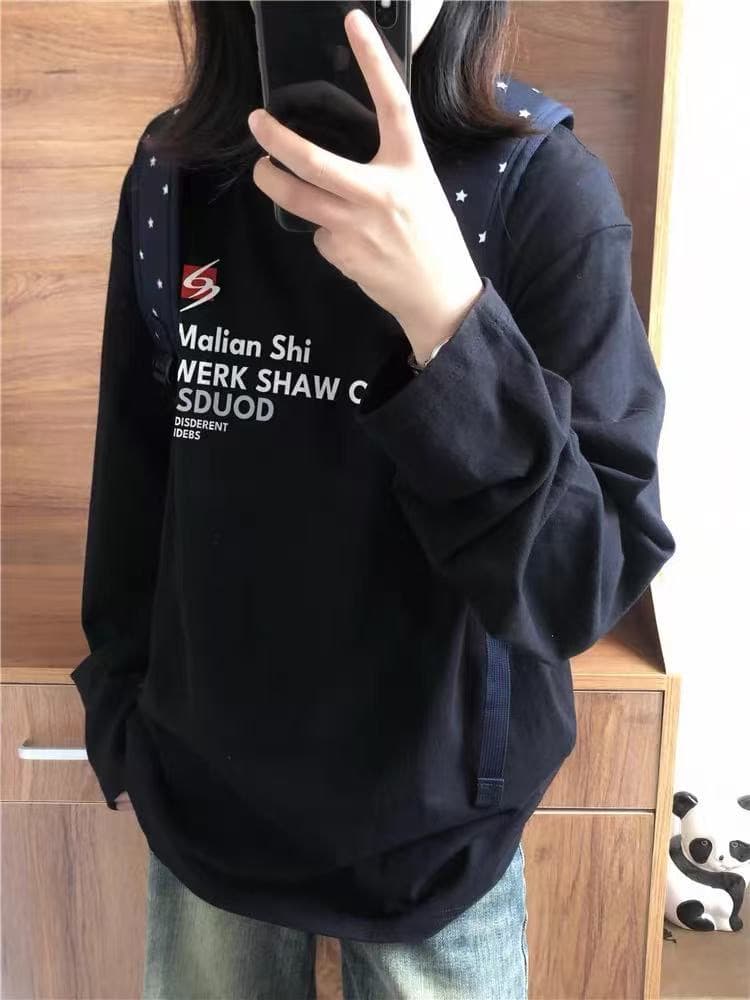 한 부서 순면 라운드 넥 프린트 루즈핏 만나는 긴팔 티셔츠