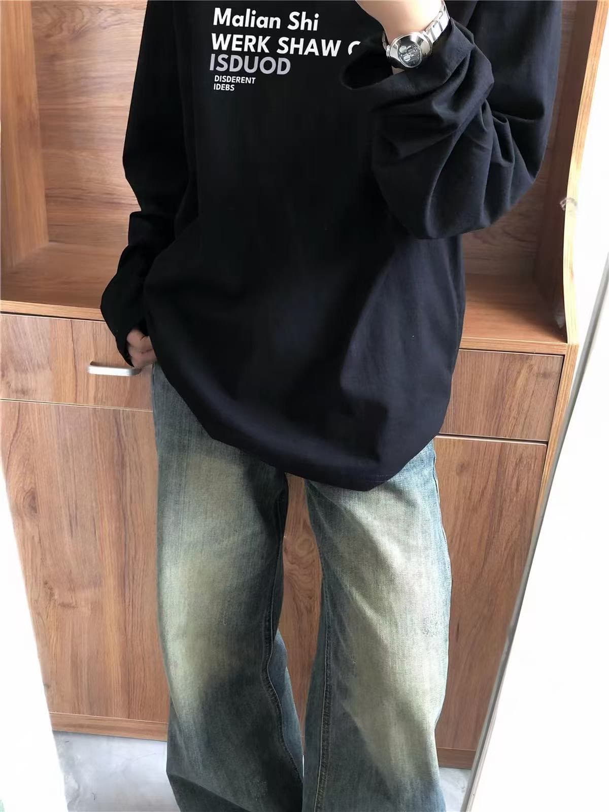 한 부서 순면 라운드 넥 프린트 루즈핏 만나는 긴팔 티셔츠 상세 이미지 2